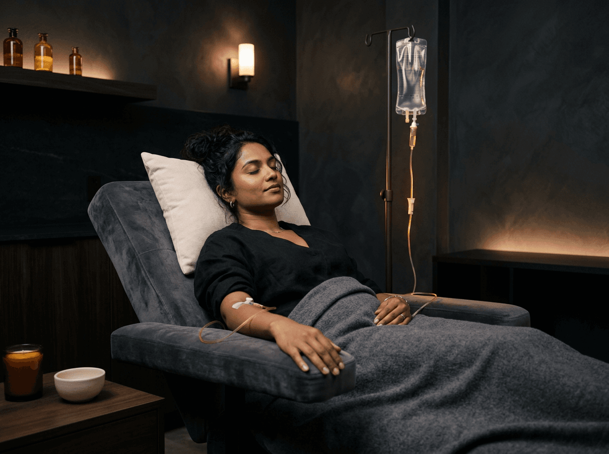 Patient relaxing while receiving an IV infusion