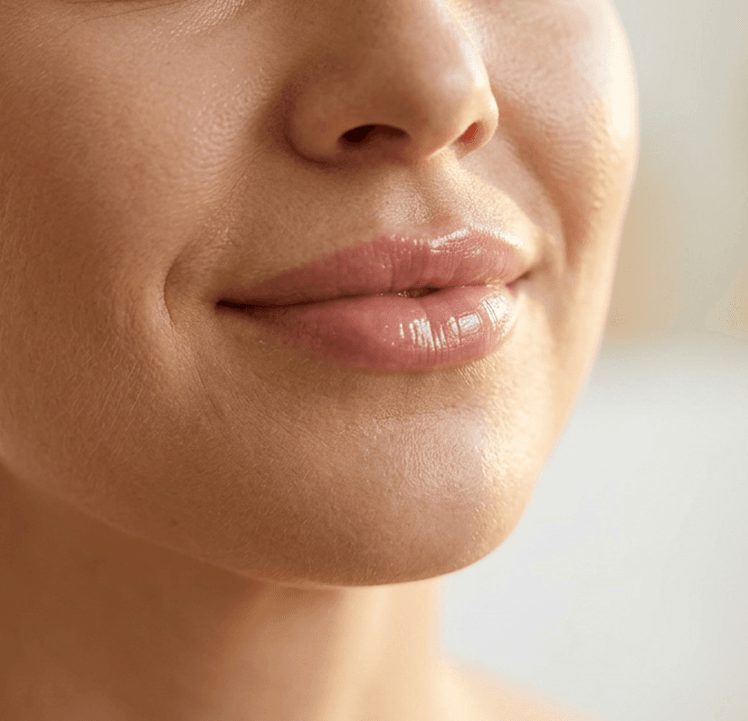 Close-up of a smiling woman with smooth, youthful skin